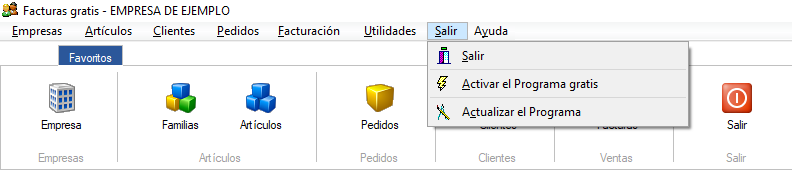 Menú Salir programa facturas gratis