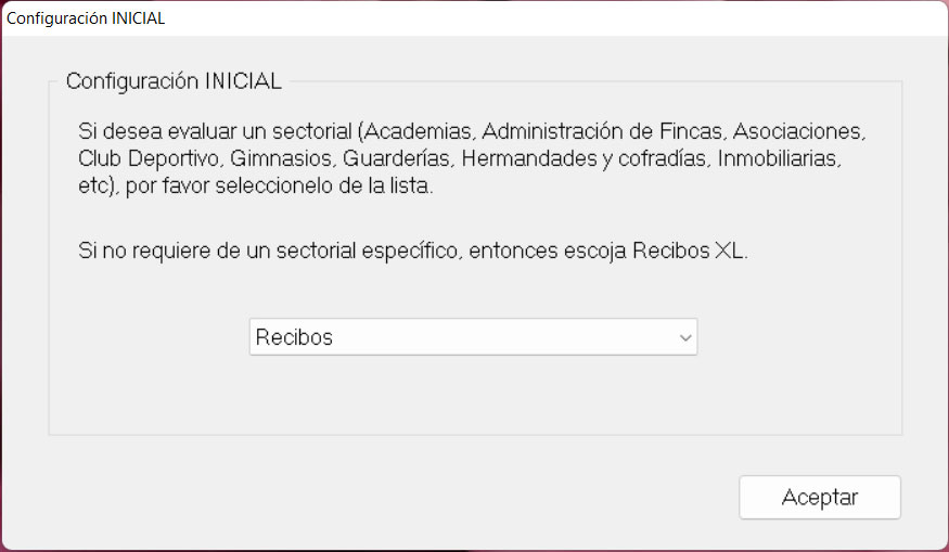 Configuración INICIAL sectoriales